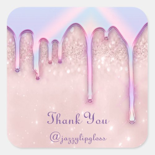 Thank You Name Drip Holographic Rose Glitter Square Sticker