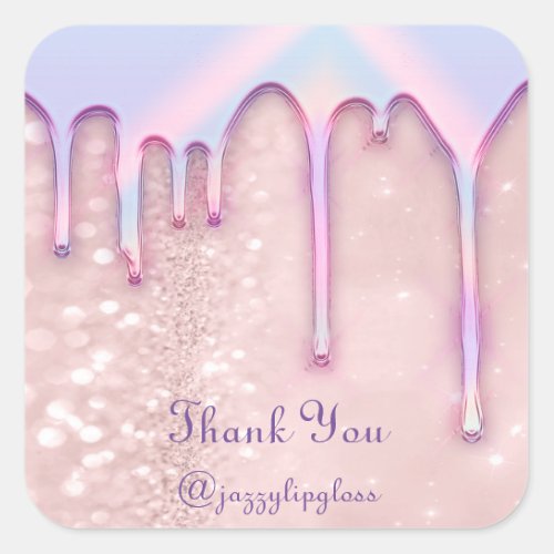 Thank You Name Drip Holographic Rose Unicorn Square Sticker
