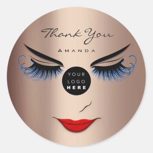 Thank You Name Eyelash Lips Blue Rose Logo Classic Round Sticker