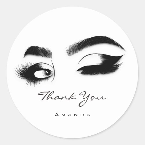 Thank You Name Eyelash Logo Black White  Classic Round Sticker