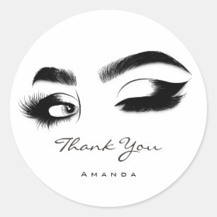 Thank You Name Eyelash Logo Black White Classic Round Sticker