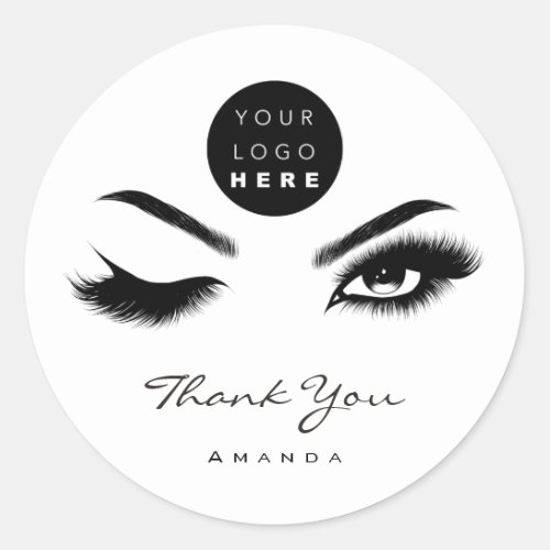 Thank You Name Eyelash Logo Black White Logo Classic Round Sticker