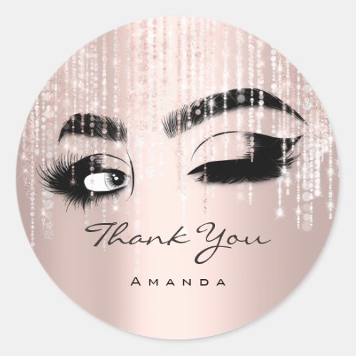 Thank You Name Eyelash Logo Rose Pink  Classic Round Sticker