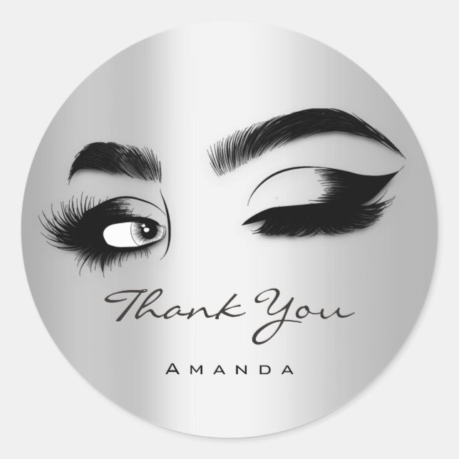 Thank You Name Eyelash Logo Silver Gray  Classic Round Sticker (Front)