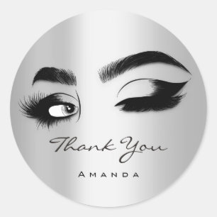 Thank You Name Eyelash Logo Silver Gray Classic Round Sticker