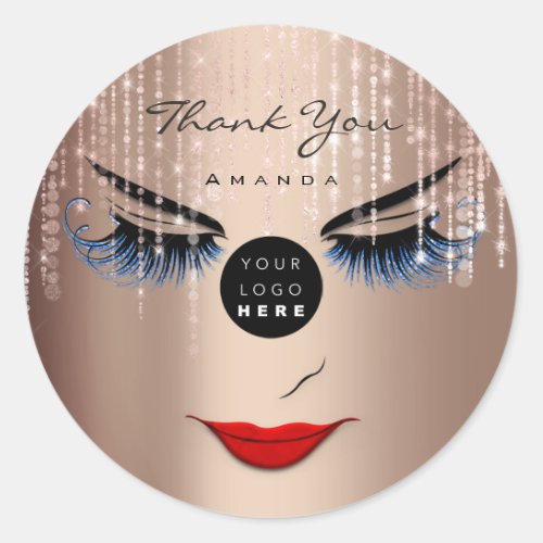 Thank You Name Eyelash Red Lips Rose Logo Classic Round Sticker