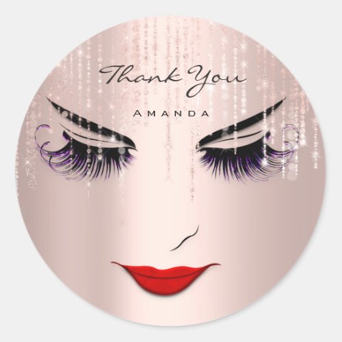 Thank You Name Eyelash Rose Purle Sweet 16th Classic Round Sticker