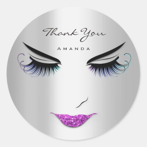 Thank You Name Eyelash Sweet 16th Pink Silver  Classic Round Sticker