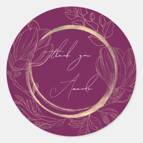 Thank You Name Floral Berry Gold Wedding Bridal   Classic Round Sticker