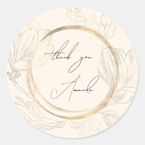 Thank You Name Floral Bridal Gold Shabby Chic  Classic Round Sticker