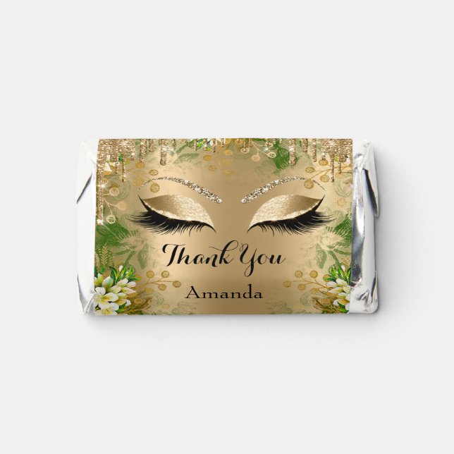 Thank You Name Floral Drips Eyelash Bridal Gold Hershey's Miniatures (Front)