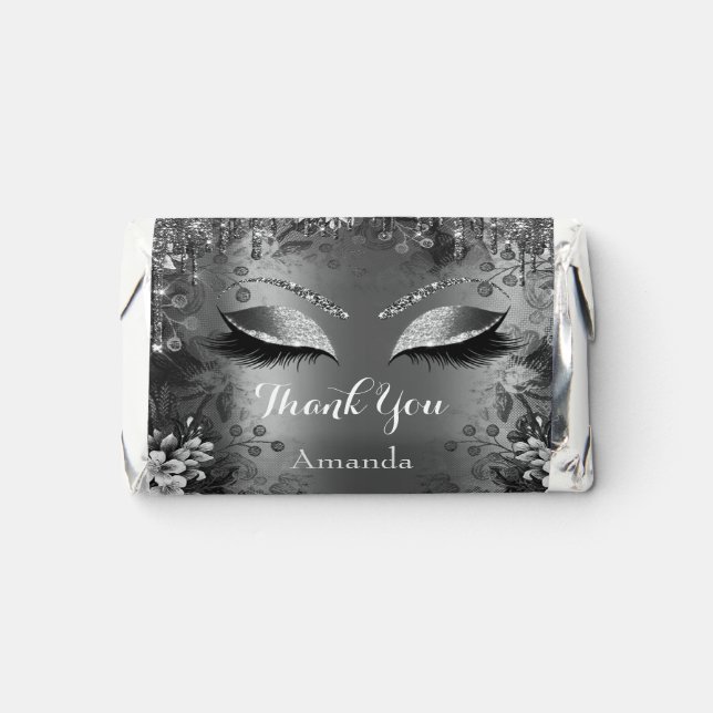 Thank You Name Floral Drips Eyelash Bridal Silver Hershey's Miniatures (Front)