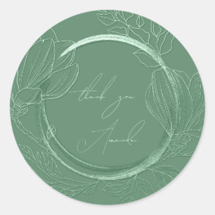 Thank You Name Floral Mint Green Wedding  Classic Round Sticker