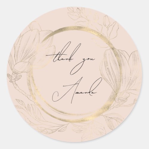 Thank You Name Floral Rose Gold Shabby Chic   Classic Round Sticker