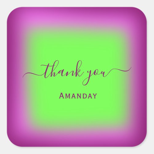 Thank You Name Fluorescent Green Berry Sweet16th Square Sticker