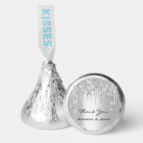 Thank You Name Glitter Drips Silver Gray Grey Hersheys Kisses