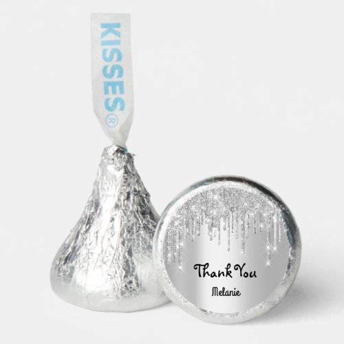 Thank You Name Glitter Drips Silver Sweet 16th Hersheys Kisses
