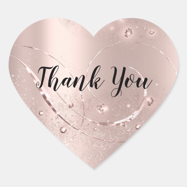Thank You Name Glitter Rose Bridal Sweet 16th Heart Sticker (Front)