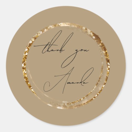 Thank You Name Gold Glitter Pastel Favor  Classic Round Sticker