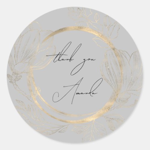 Thank You Name Gray Floral God Shabby Chic Classic Round Sticker