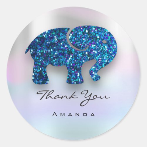 Thank You Name Holograph Blue Elephant Baby Shower Classic Round Sticker