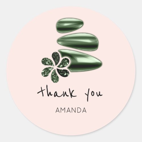Thank You Name Holograph Flower SPA Greenery Classic Round Sticker