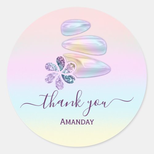 Thank You Name Holograph Stone SPA Wellness Classic Round Sticker