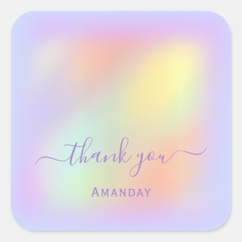 Thank You Name Holographic Makeup Purple Square Sticker