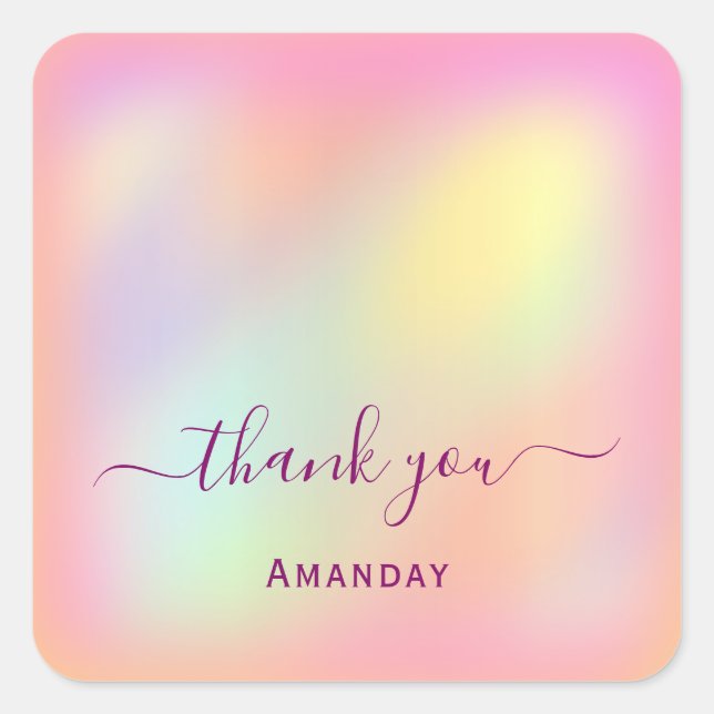 Thank You Name Holographic Sweet. 16th Square Sticker (Front)