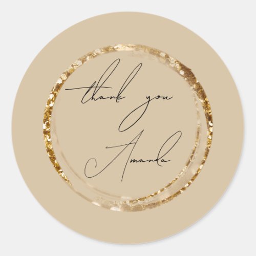 Thank You Name Ivory Gold Glitter Pastel Favor  Classic Round Sticker