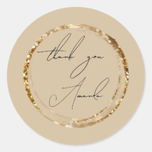 Thank You Name Ivory Gold Glitter Pastel Favor Classic Round Sticker