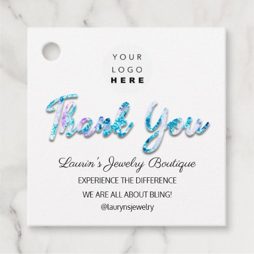 Thank You Name Logo  QR Code Blue White Favor Tags