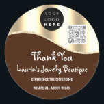 Thank You Name Logo Qr Code Brown Gold Glitter   Classic Round Sticker<br><div class="desc">This is simply a modern tool that helps you to attract clients to your business and make your business grow Any other question,  please let me know. More ideas about how to develop your business and make you grow fast
Have a special day! 
FlorenceK design</div>
