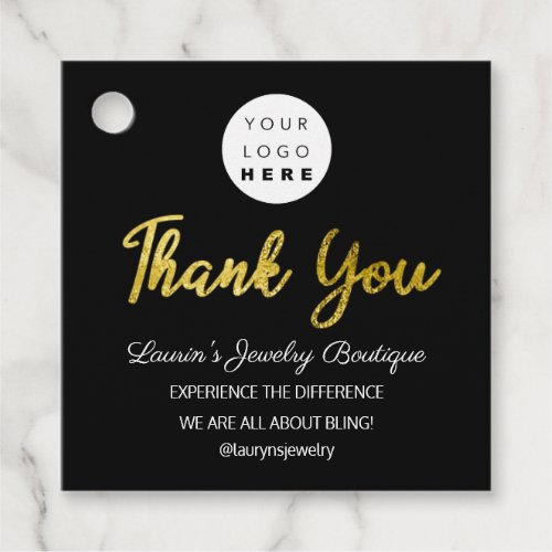 Thank You Name Logo  QR Code Gold Black  Favor Tag