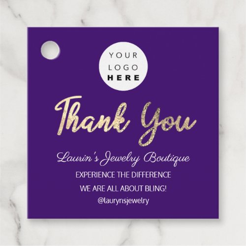 Thank You Name Logo  QR Code Gold Blue Navy  Favor Tags