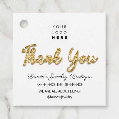 Thank You Name Logo  QR Code Gold  Glitter White  Favor Tags