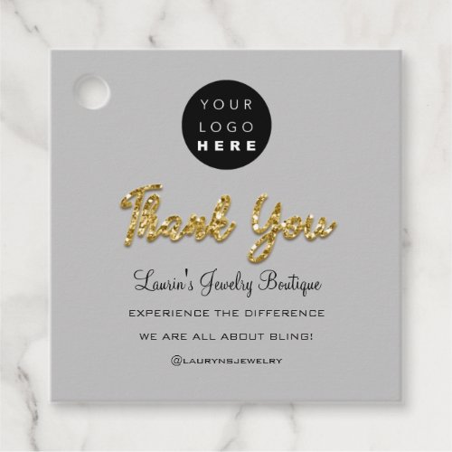 Thank You Name Logo  QR Code Gold Gray Favor Tags