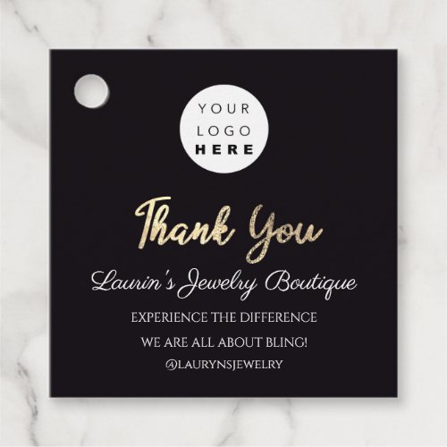 Thank You Name Logo  QR Code Gold Online Black Favor Tags