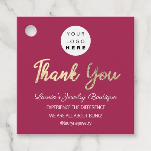 Thank You Name Logo  QR Code Gold Online Shop Pink Favor Tags