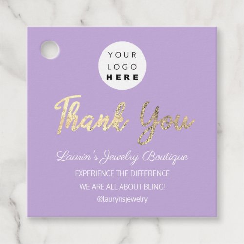 Thank You Name Logo  QR Code Gold Purple Lavande  Favor Tags