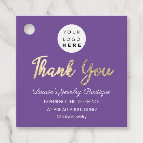 Thank You Name Logo  QR Code Gold Purple Violet Favor Tags