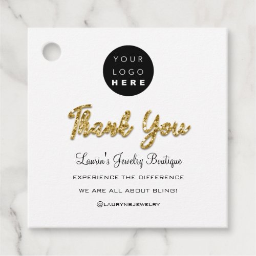 Thank You Name Logo  QR Code Gold White Favor Tags