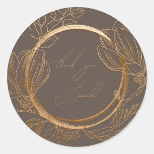 Thank You Name Magnolia Floral Garden Gold Gray Classic Round Sticker