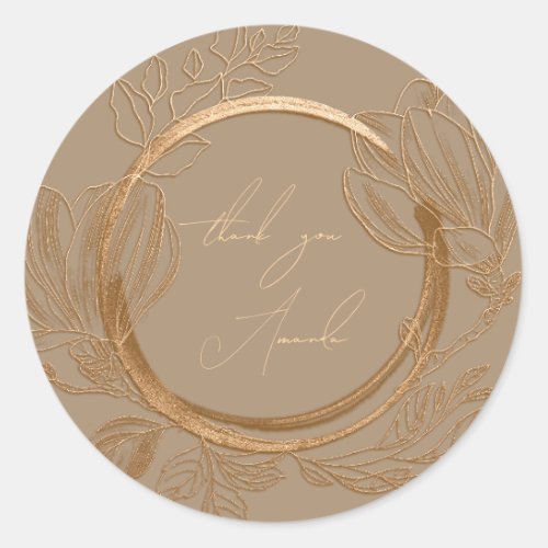 Thank You Name Magnolia Floral Garden Gold Ivory Classic Round Sticker