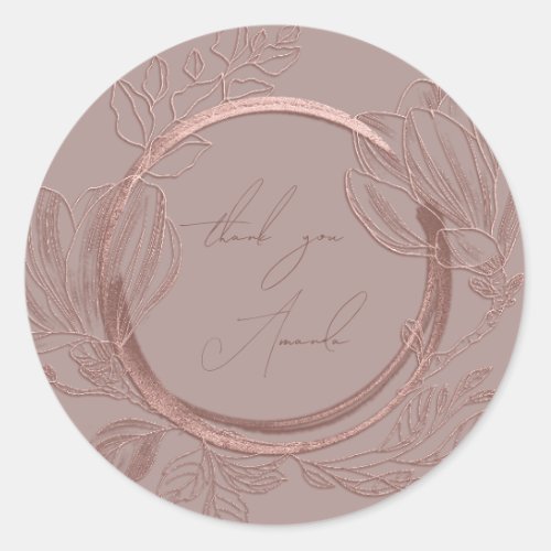Thank You Name Magnolia Floral Garden Rose Ivory Classic Round Sticker