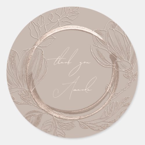 Thank You Name Magnolia Floral Rose Pastel Garden  Classic Round Sticker