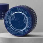 Thank You Name Magnolia Floral Smoky Blue Navy Classic Round Sticker<br><div class="desc">Beautifully printed contemporary style sticker that can be customized with your name or monogram 
florenceK design</div>