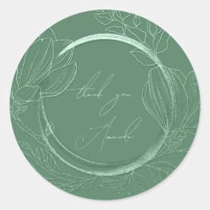 Thank You Name Magnolia Green Wedding Classic Round Sticker