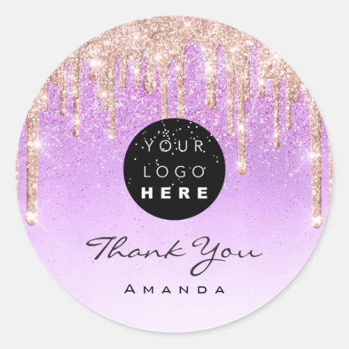 Thank You Name Makeup Artist Purple Glitter Logo Classic Round Sticker