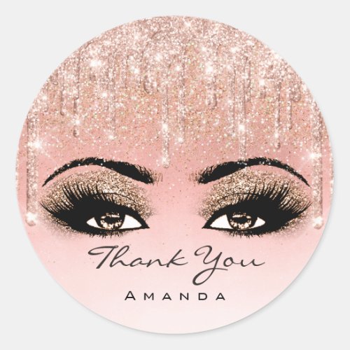 Thank You Name Makeup Artist Rose Glitter Eyelash Classic Round Sticker